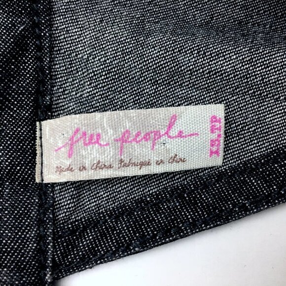 Free People Women's Black Denim & Lace Crop Top Long Sleeves Boho Open Back XS - Picture 7 of 10